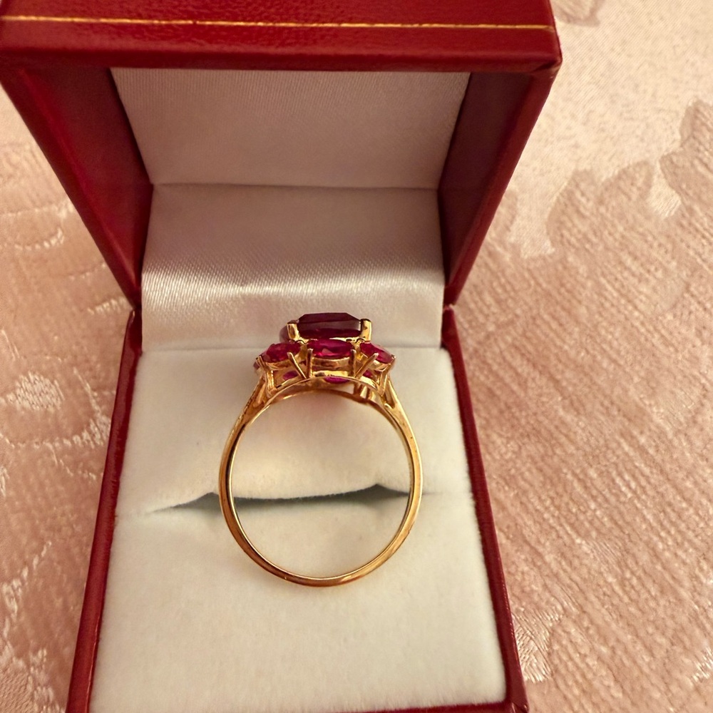 Radiant Ruby Red Gemstone Ring In Gold Plated Set… - image 4